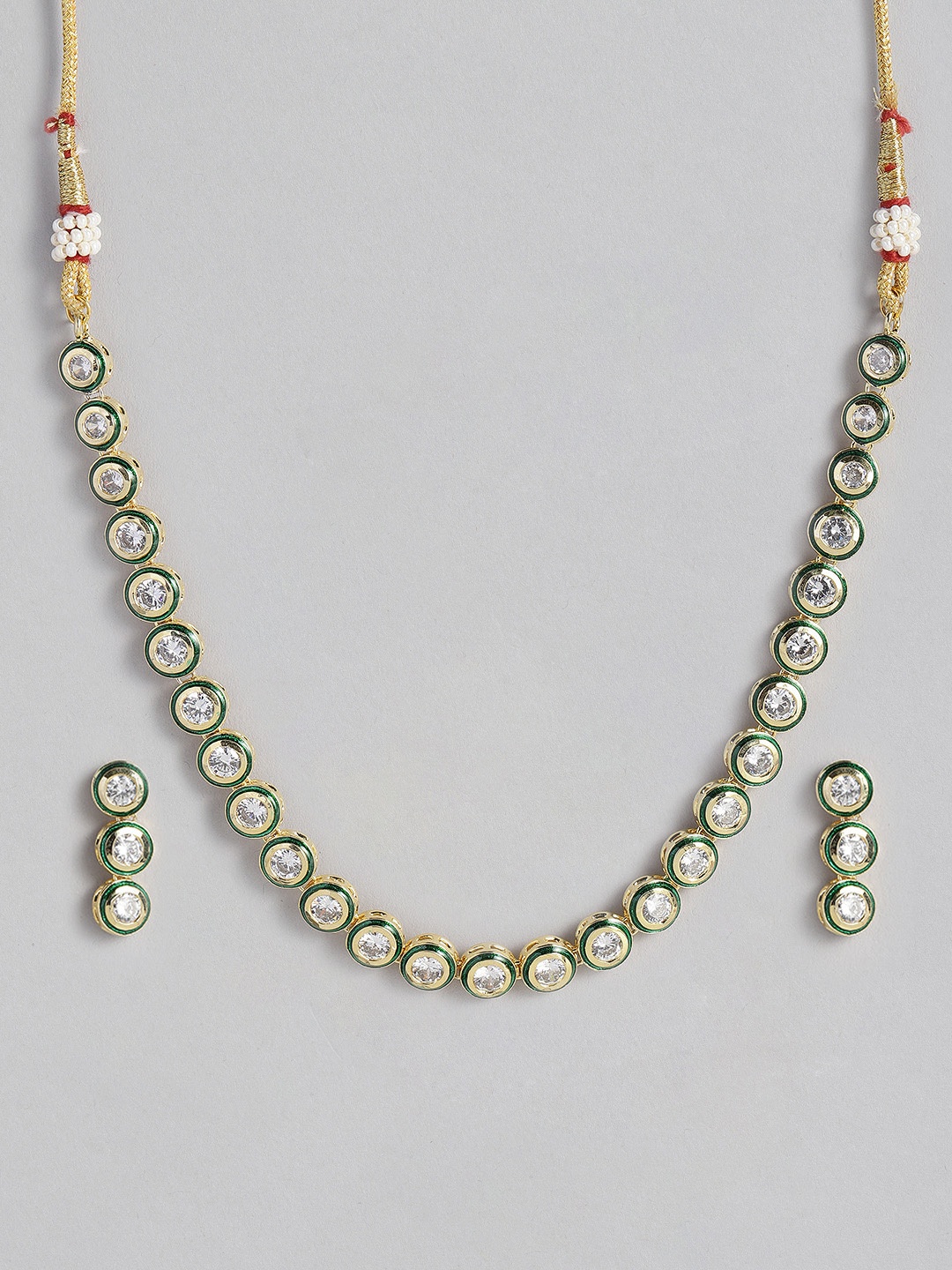 

Justpeachy White & Green Gold-Plated Kundan Studded Jewellery Set