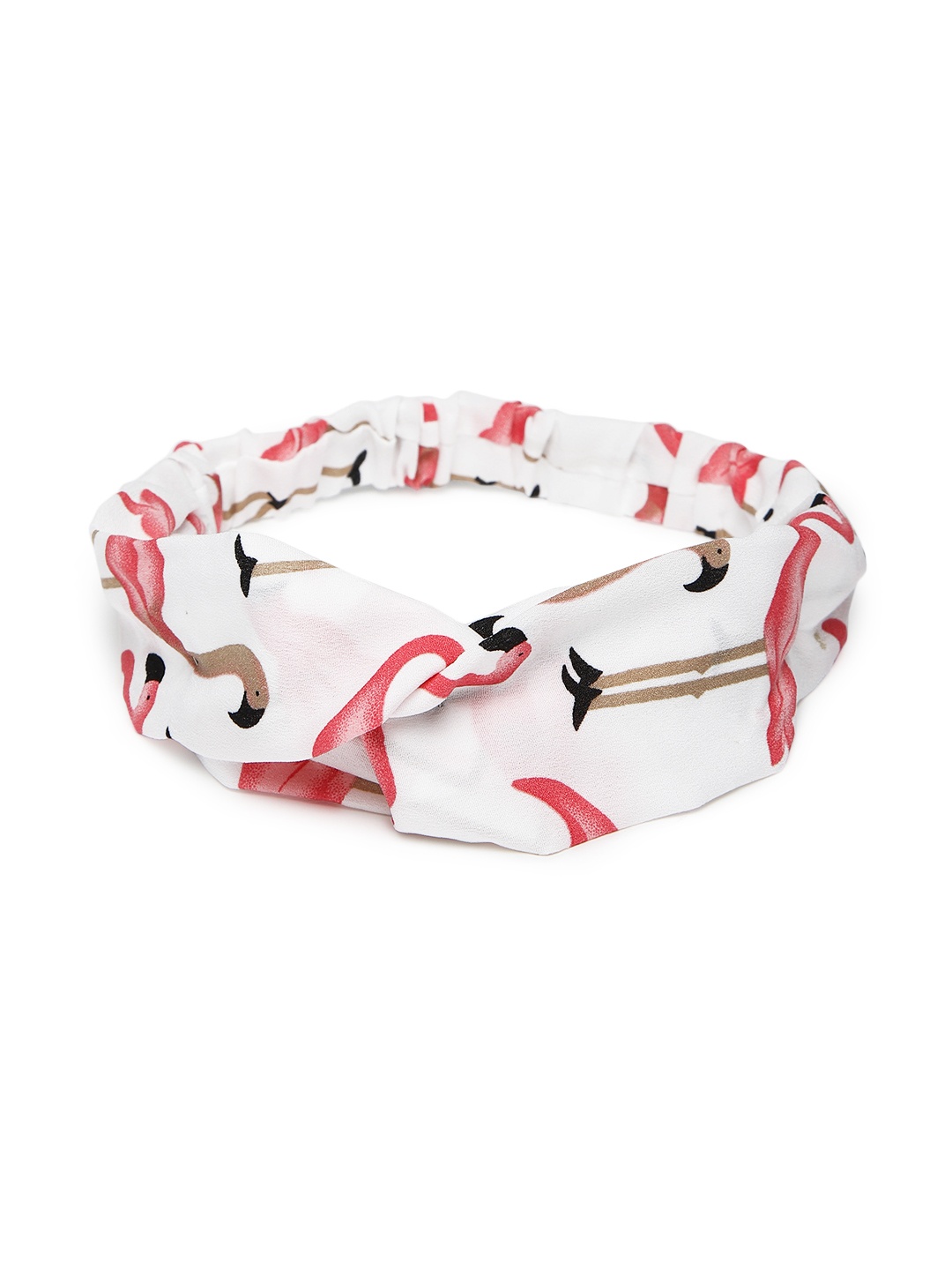 

Justpeachy Women White & Pink Flamingo Print Hairband