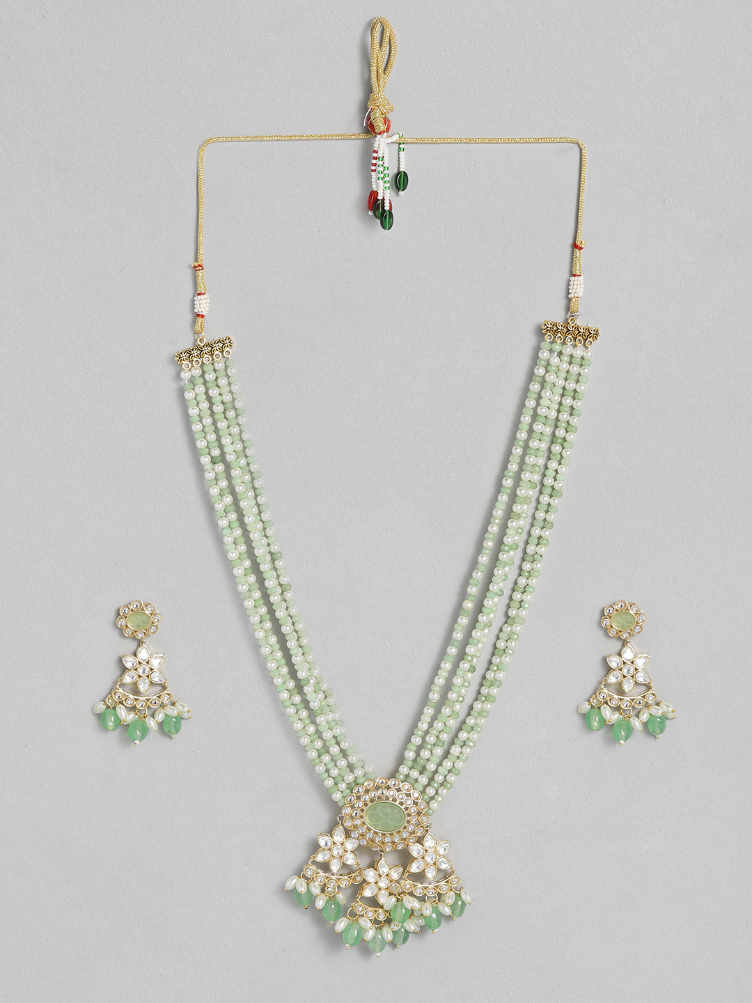 

justpeachy Mint Green & White Gold-Plated Vilandi Kundan Studded Jewellery Set
