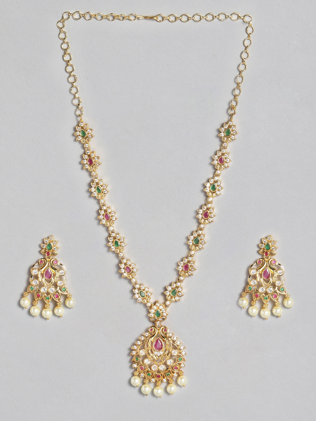 

justpeachy White Gold-Plated AD Studded Jewellery Set