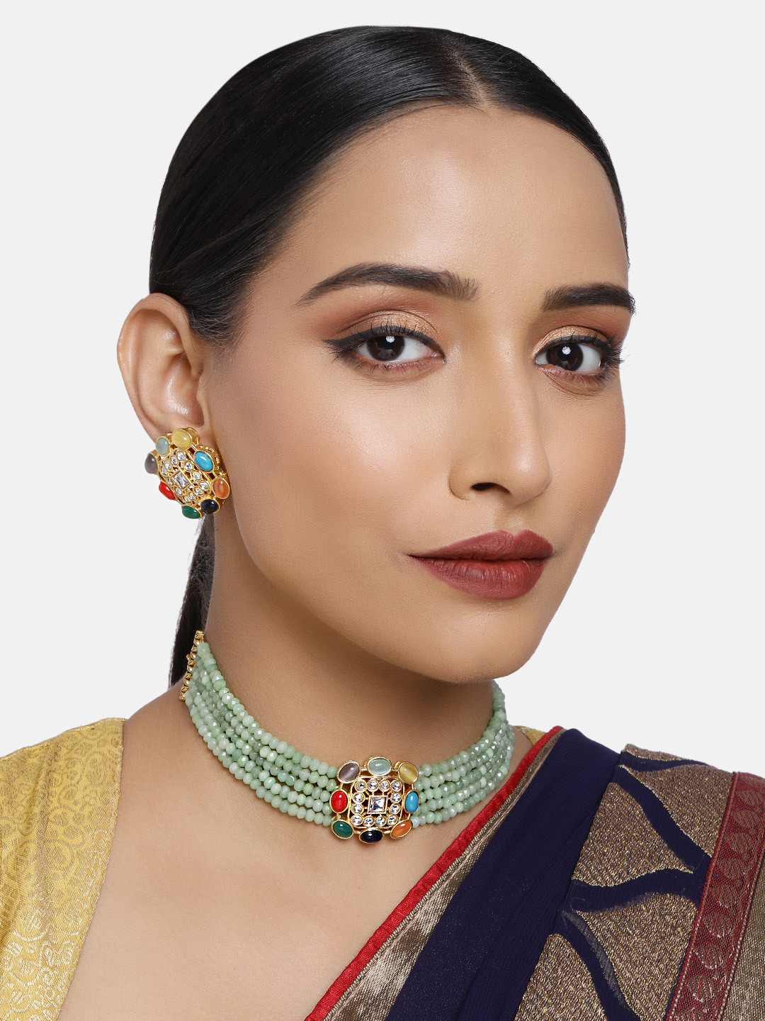 

Justpeachy Multicolored Gold-Plated Stone Studded Navratan Jewellery Set, Multi