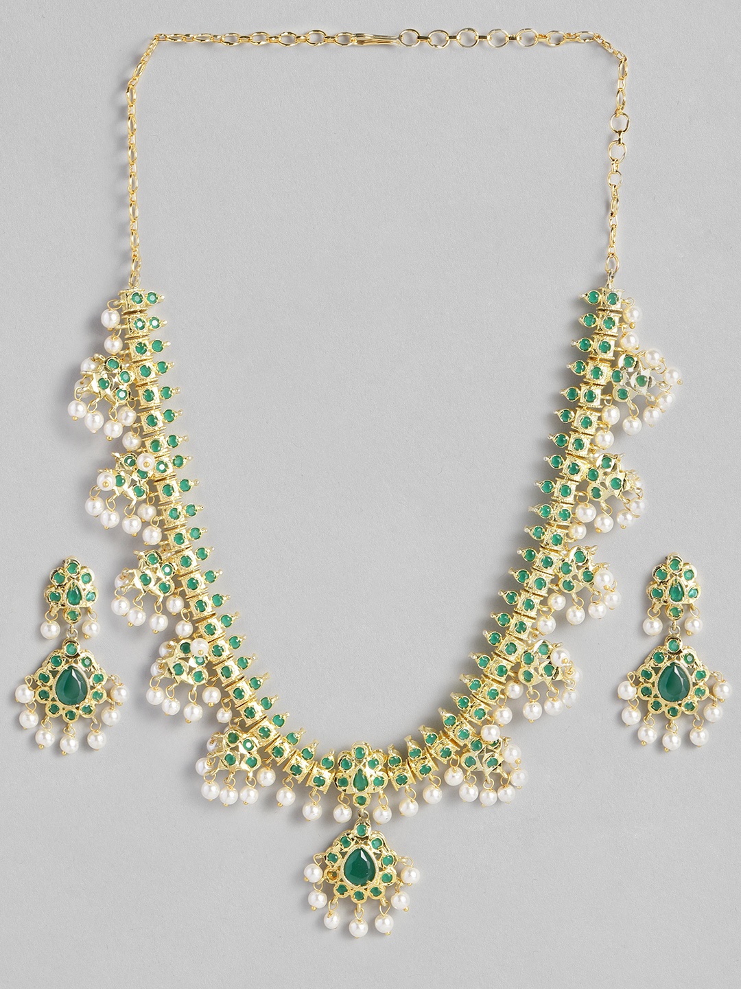 

Justpeachy Green & White Gold-Plated Guttapusalu Jewellery Set
