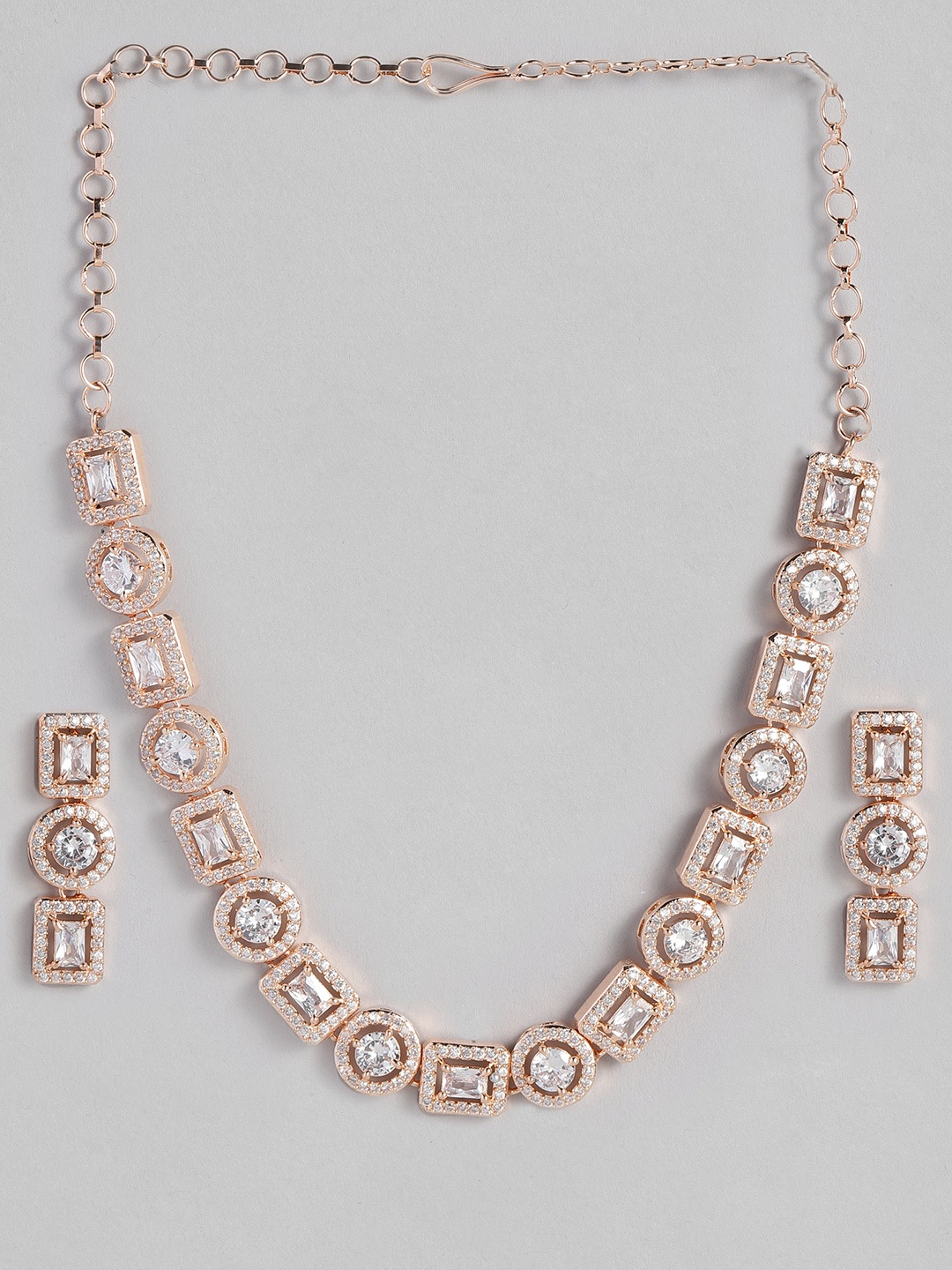 

Justpeachy Rose Gold Plated American Diamond Jewellery Set