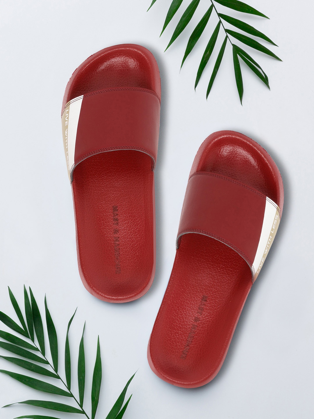 

Mast & Harbour Men Maroon & White Striped Detail Sliders