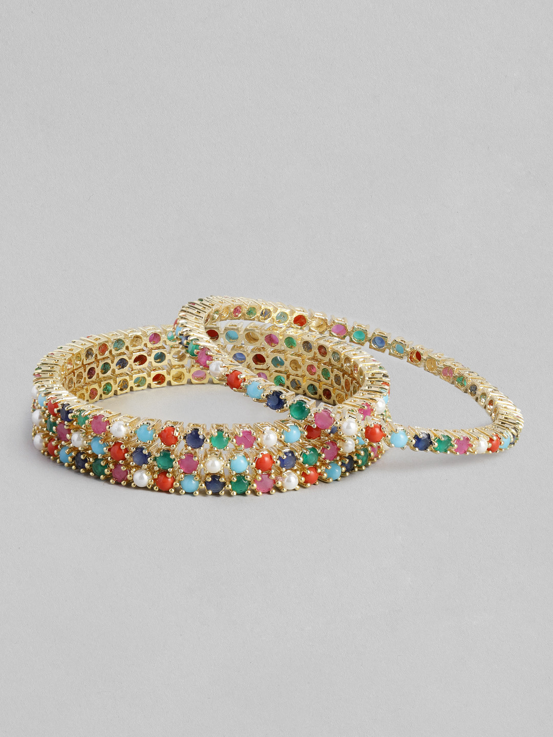 

justpeachy Set of 4 Multicoloured Gold-Plated Stone Studded Navratan Bangles, Multi
