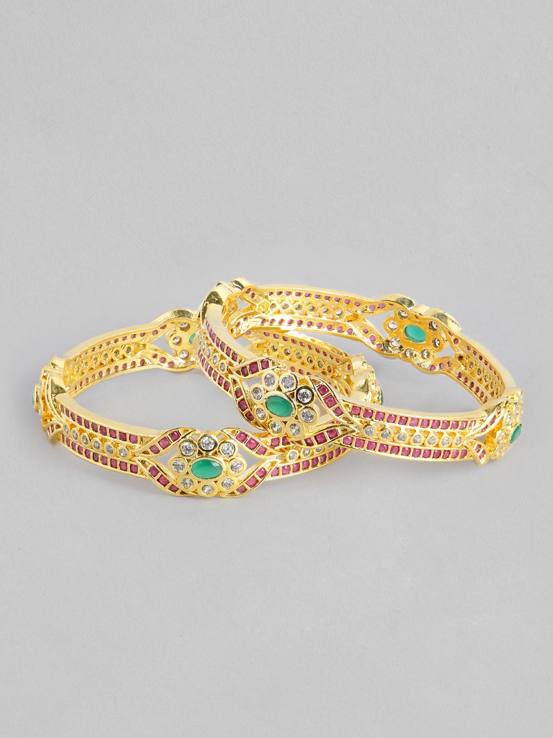 

justpeachy Set of 2 Pink & White Gold-Plated Stone Studded Bangles