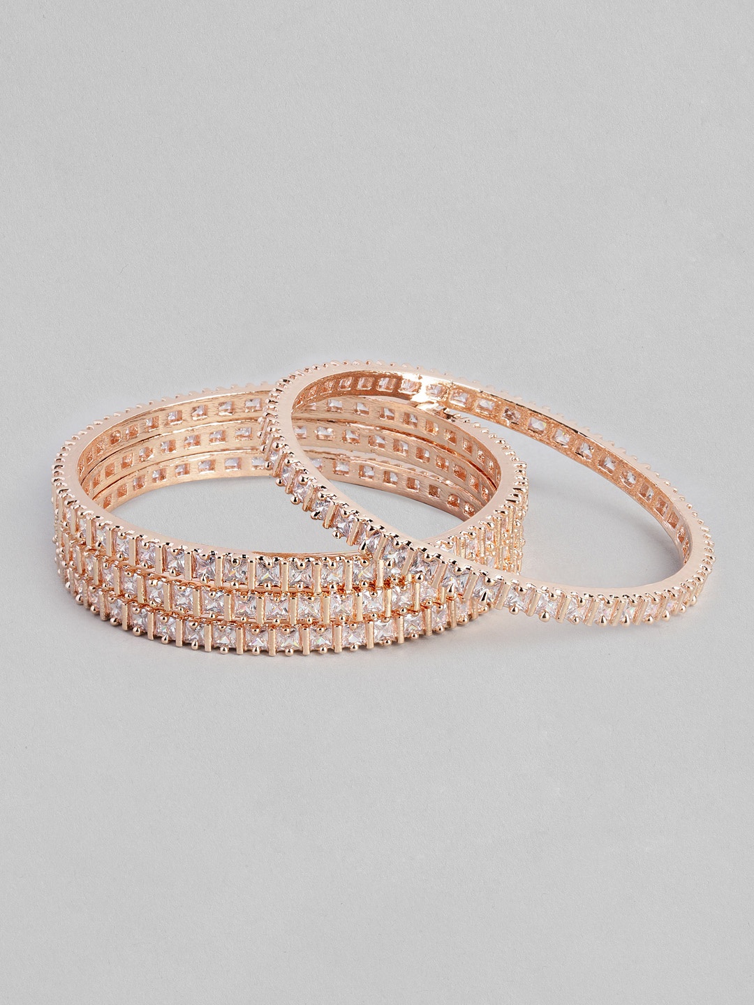

justpeachy Set of 4 White Rose Gold-Plated AD Studded Bangles
