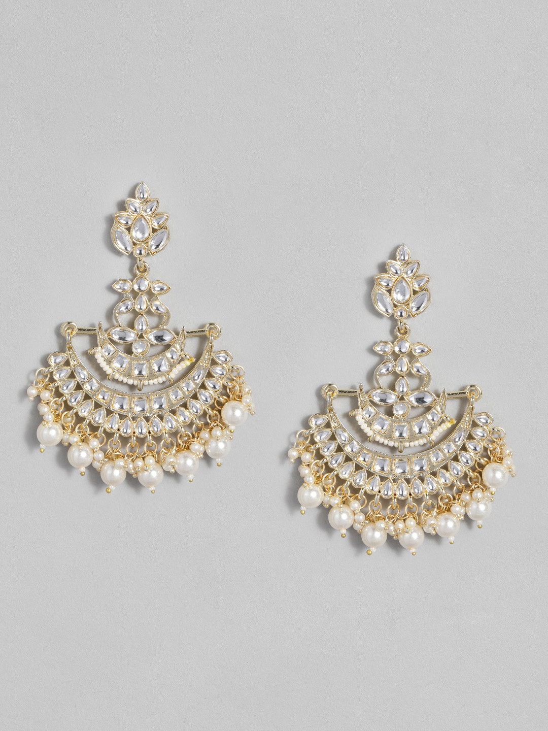 

justpeachy White Gold-Plated Kundan Embellished Crescent Shaped Chandbalis