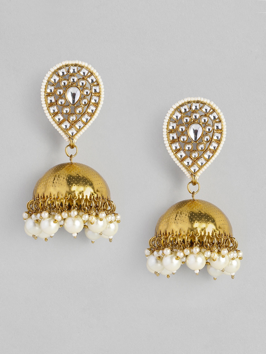 

justpeachy Gold-Plated Embellished Dome Shaped Jhumkas