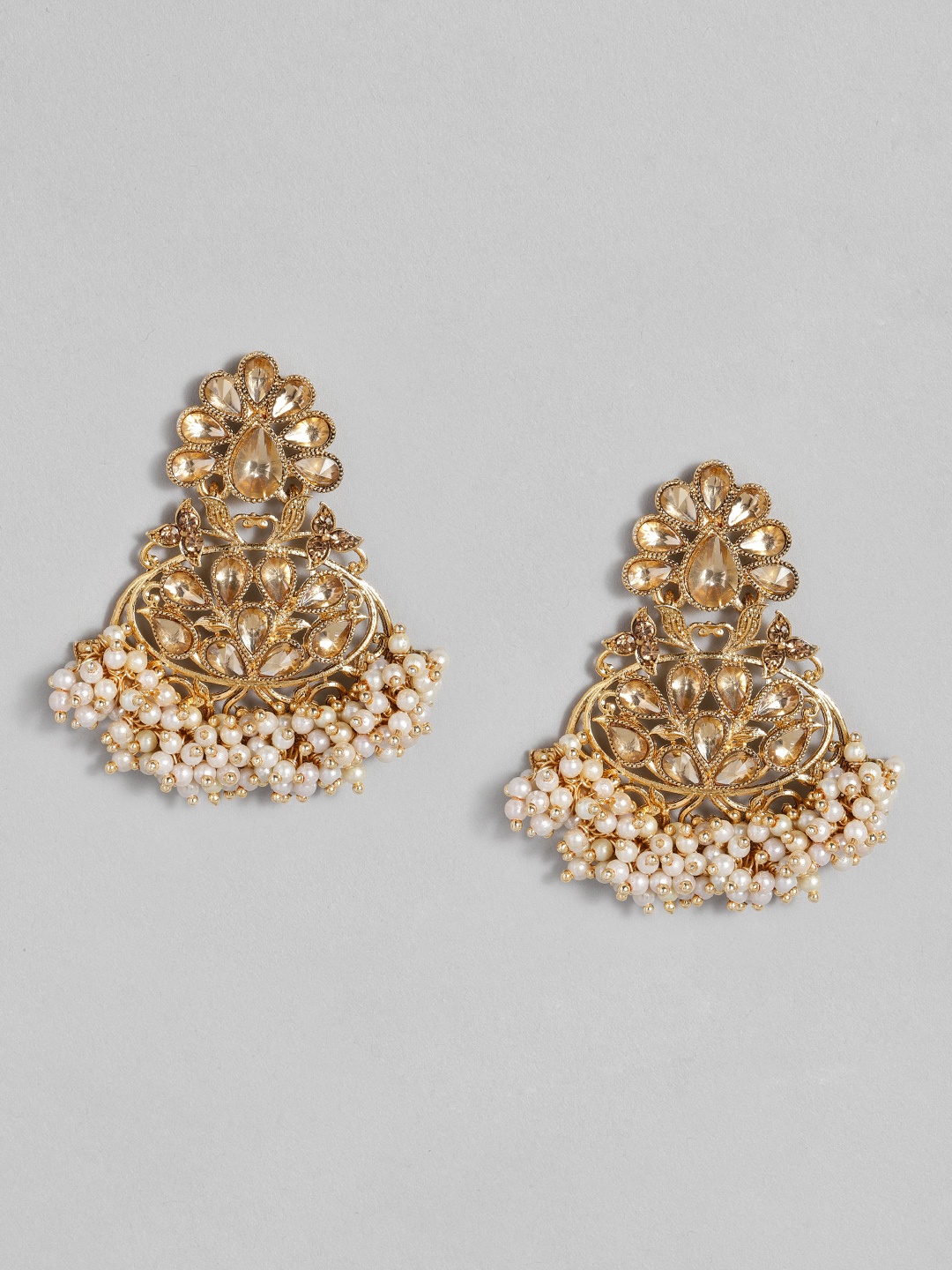 

justpeachy Gold-Plated & White Embellished Classic Drop Earrings