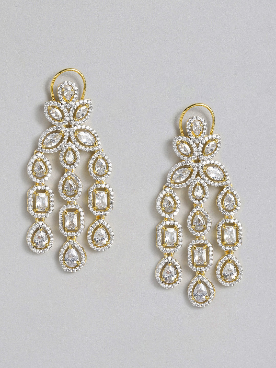 

justpeachy White Gold-Plated AD Studded Contemporary Drop Earrings