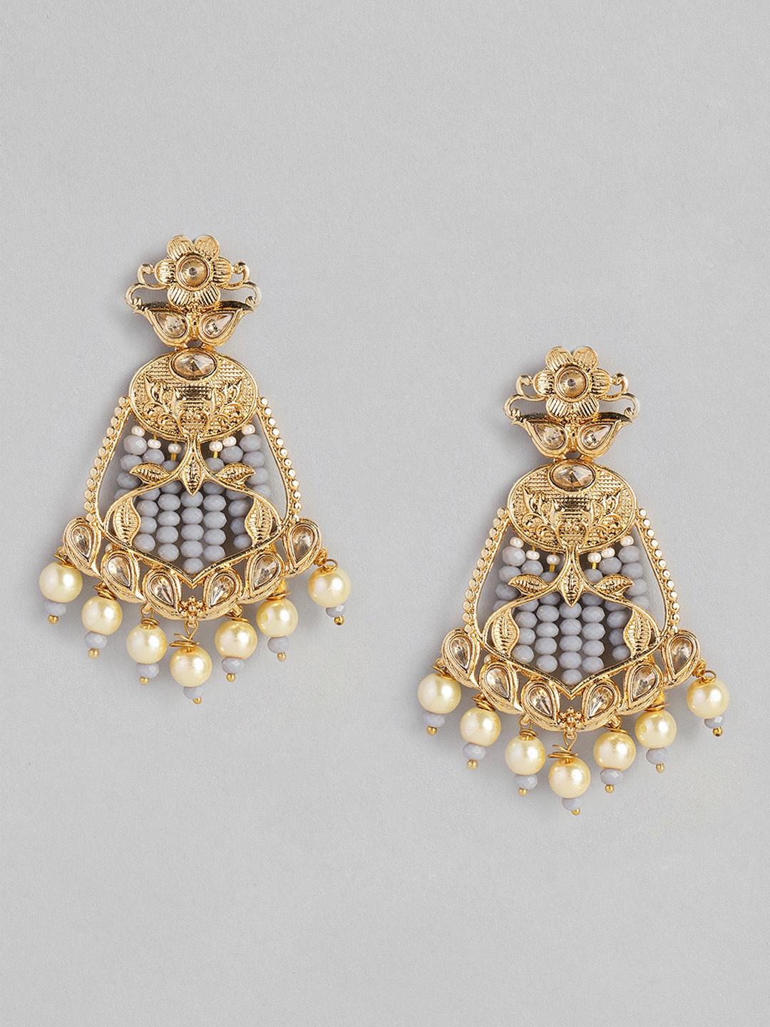 

justpeachy Grey Gold-Plated Embellished Classic Drop Earrings