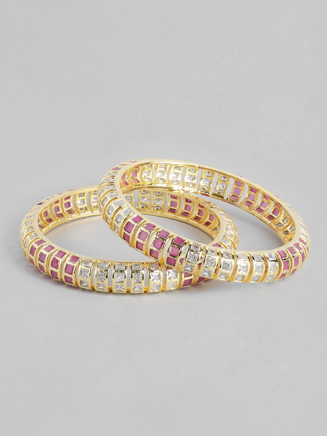 

justpeachy Set of 2 Pink & White Gold-Plated Stone Studded Bangles