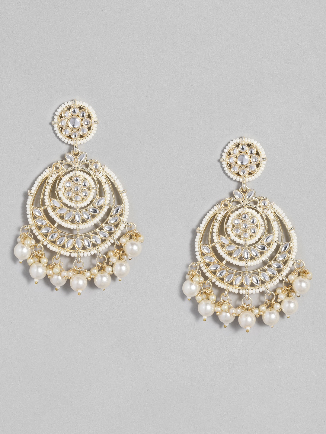 

justpeachy White Gold-Plated Embellished Crescent Shaped Chandbalis