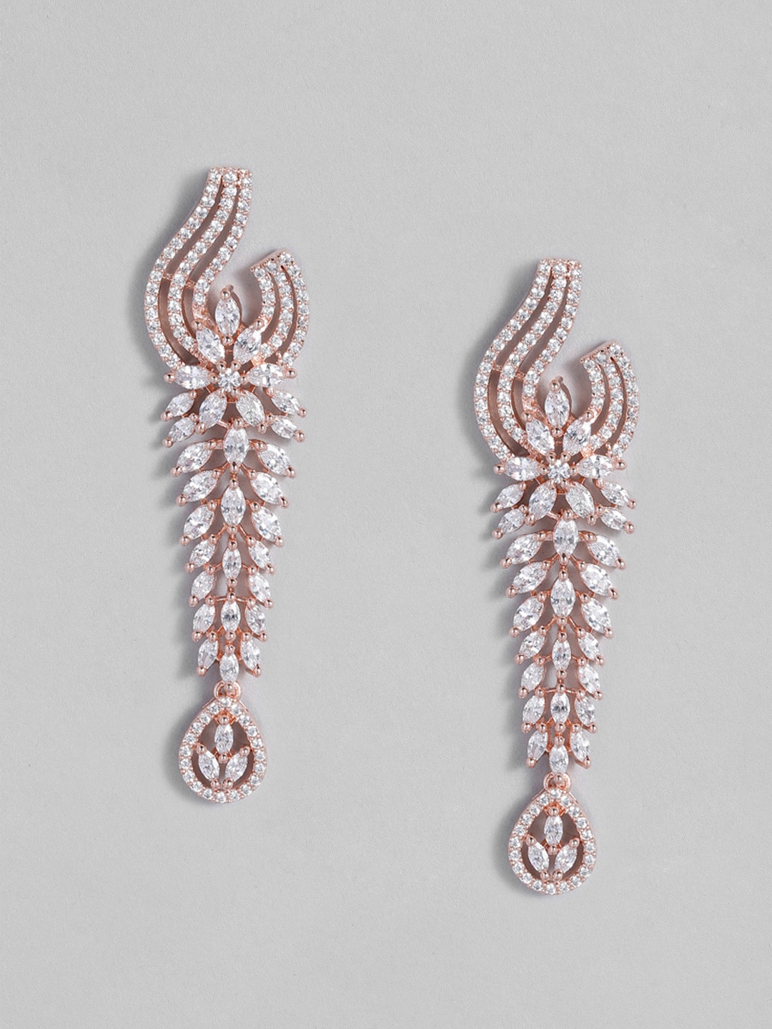 

justpeachy Rose Gold-Plated American Diamond Studded Contemporary Drop Earrings