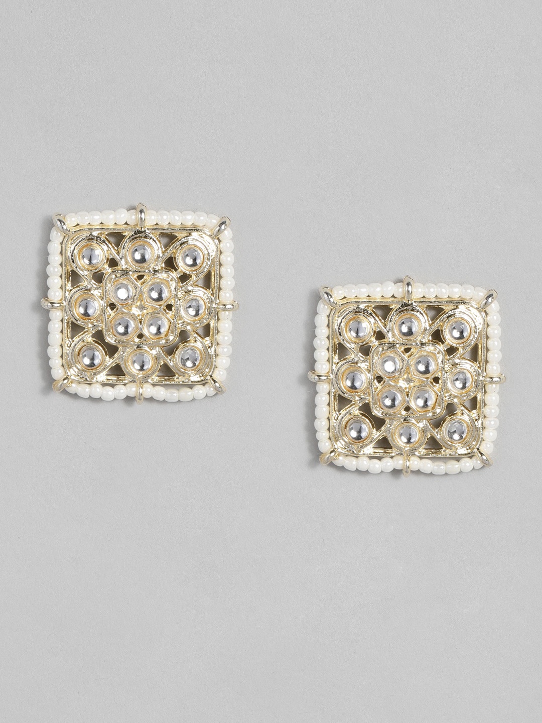 

justpeachy White Gold-Plated Oversized Embellished Square Studs