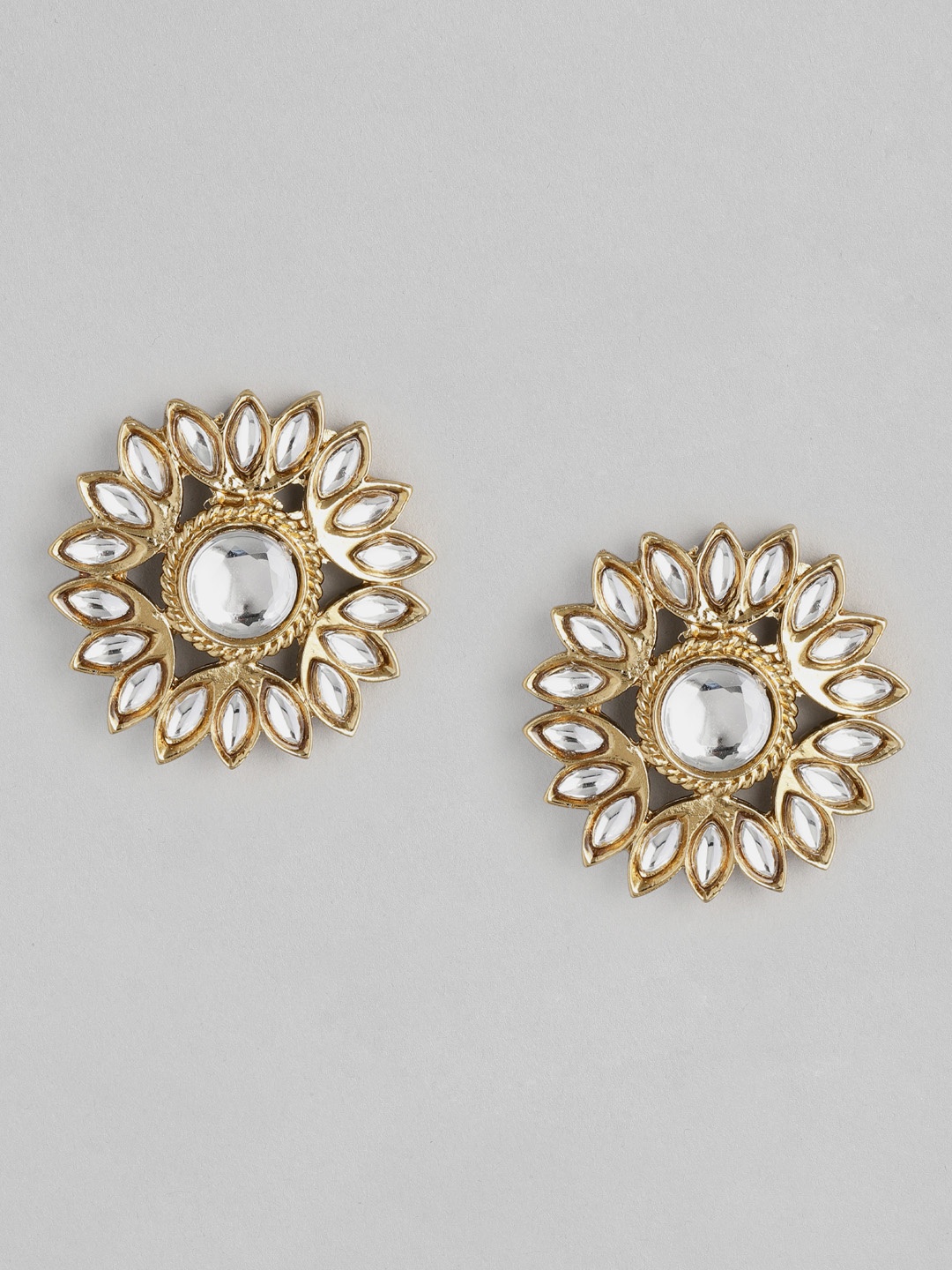 

justpeachy White Gold-Plated Oversized Embellished Floral Studs