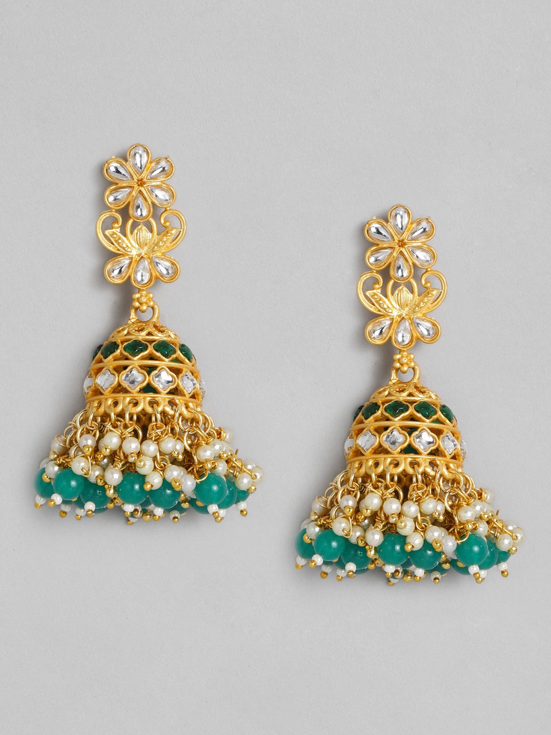 

justpeachy Gold-Plated & Green Dome Shaped Jhumkas