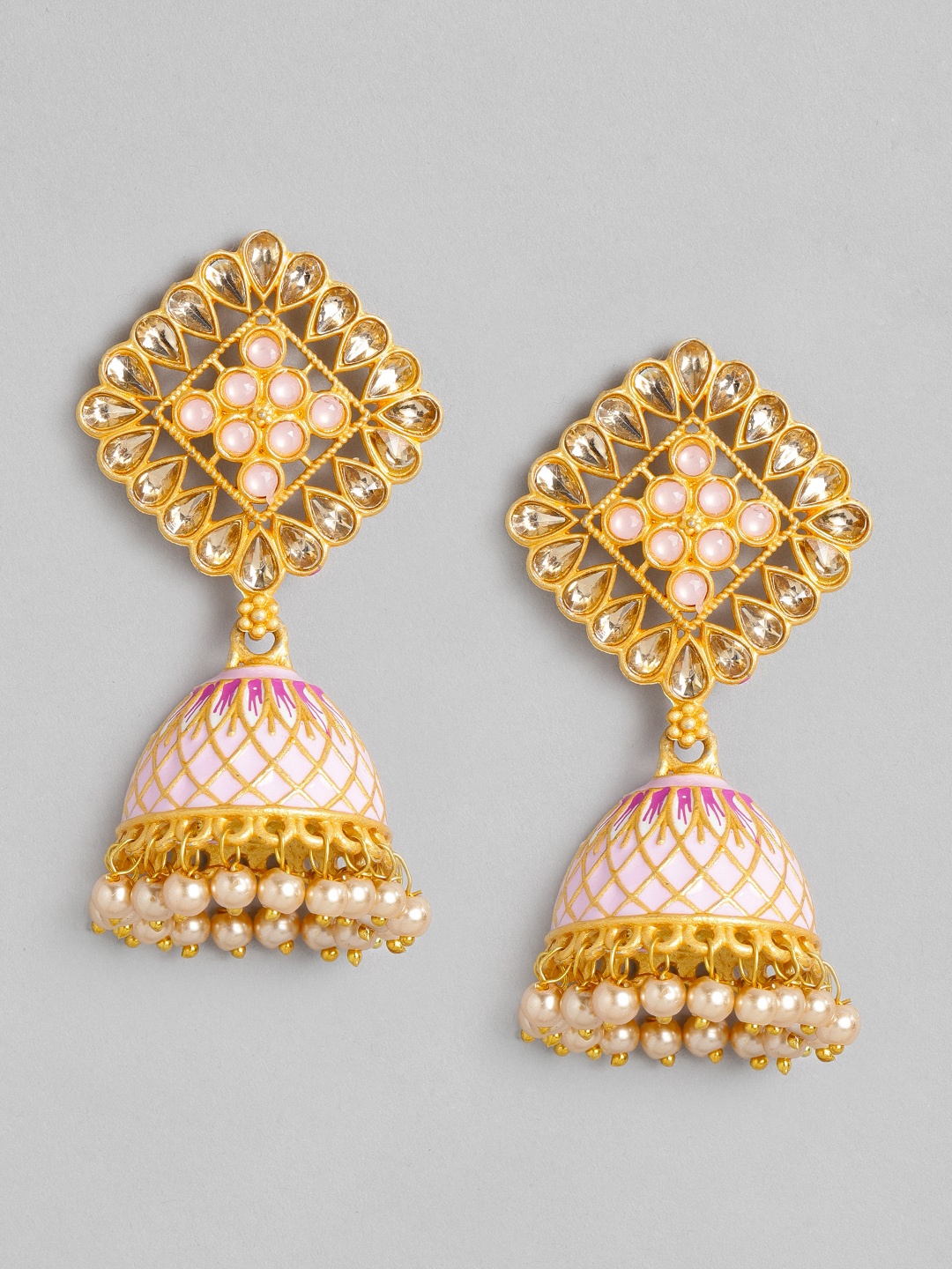 

Justpeachy Gold & Pink Dome Shaped Jhumkas
