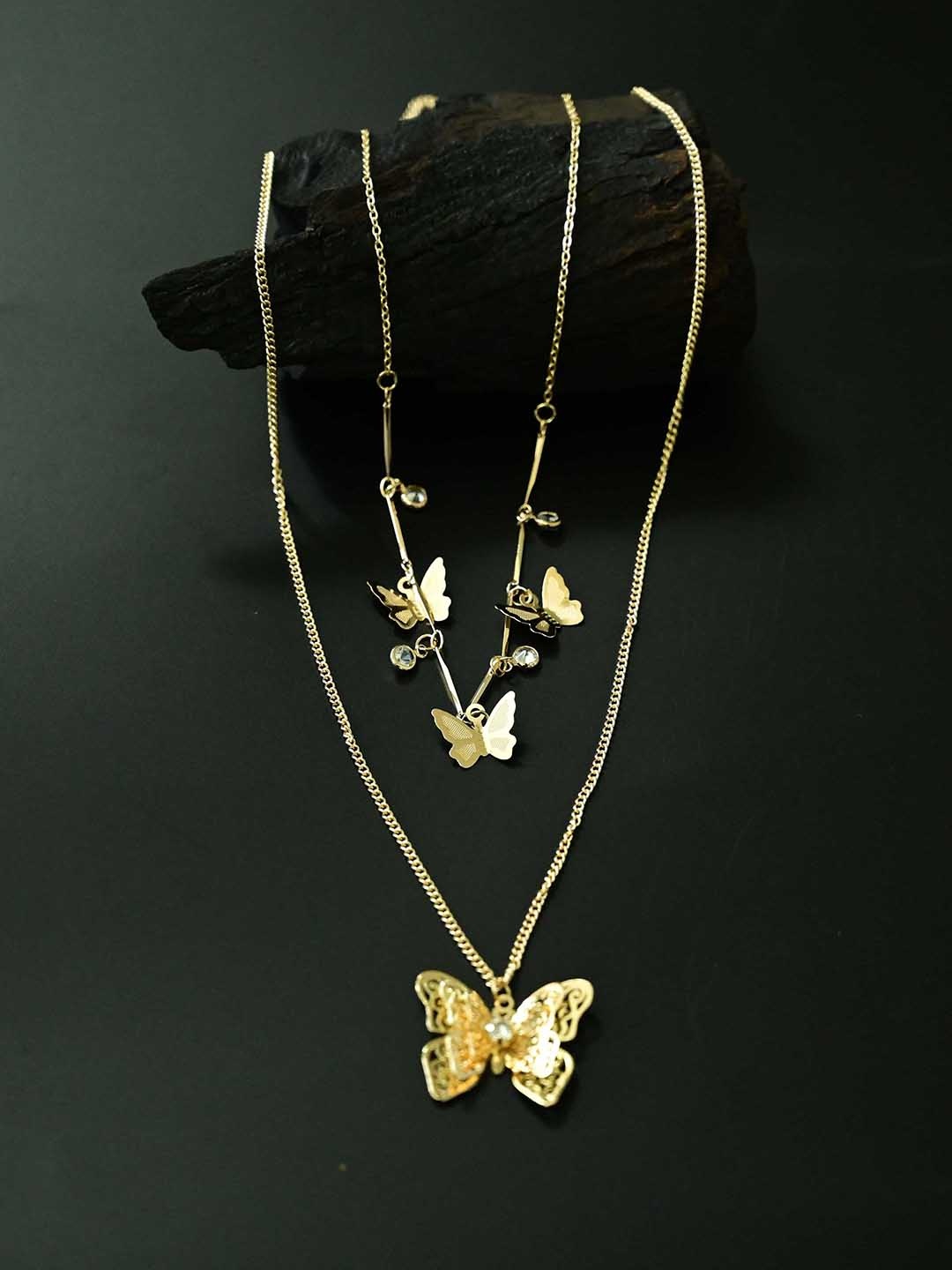 

justpeachy Gold-Plated Layered Butterfly Charms Necklace