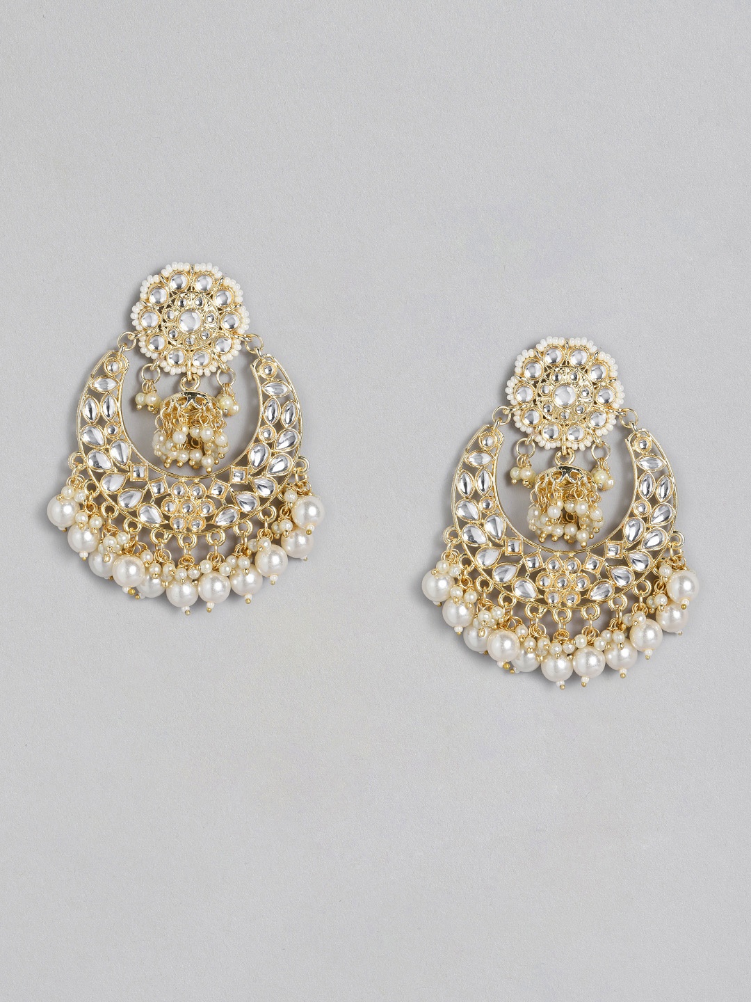 

justpeachy Gold-Plated Kundan Studded Crescent Shaped Chandbalis
