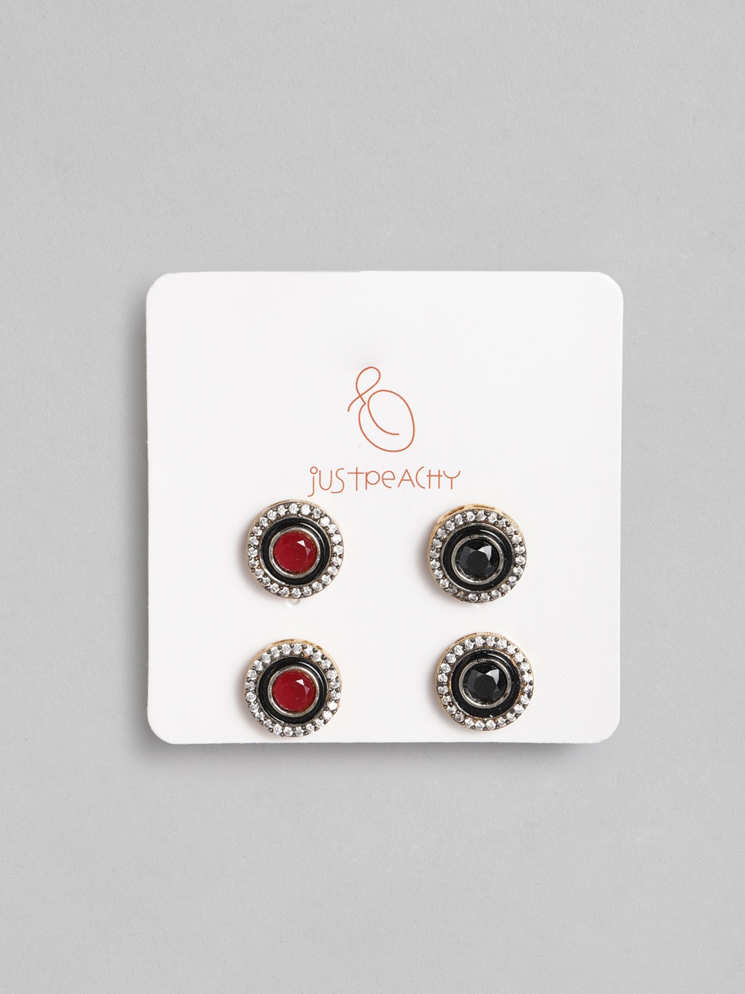 

justpeachy Set of 2 Gold-Plated Circular Studs, Black