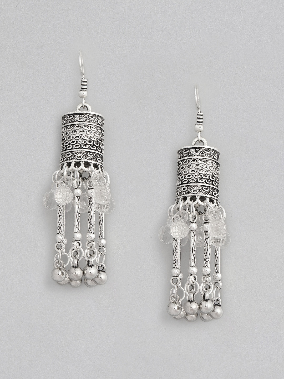 

justpeachy Silver-Plated Geometric Jhumkas