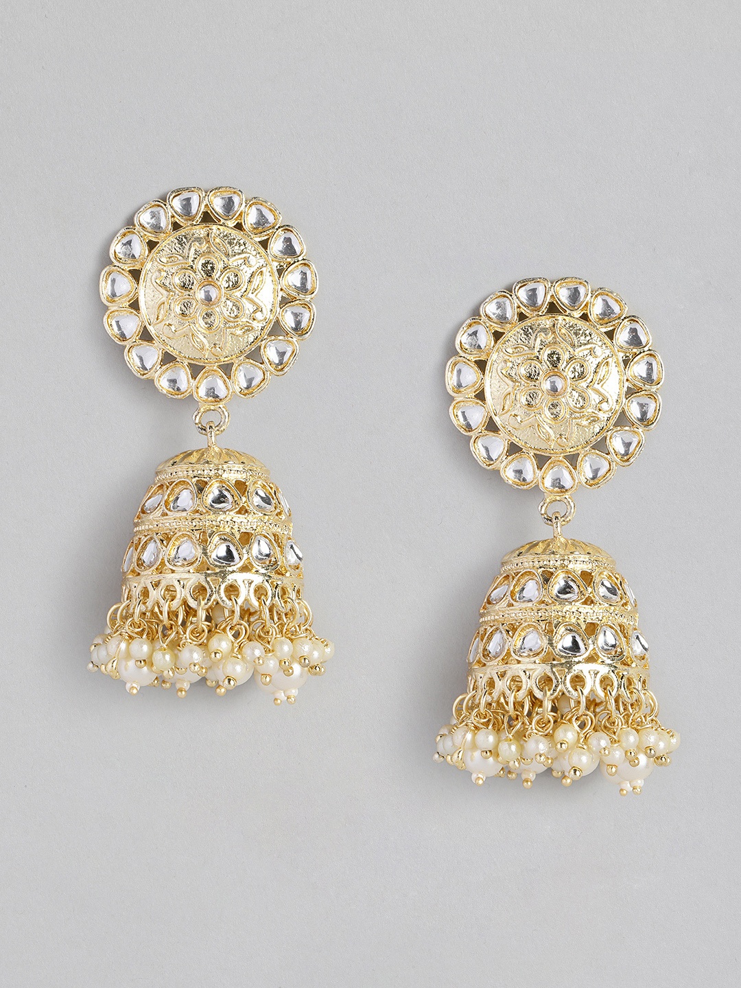 

justpeachy Gold-Plated Kundan Studded Dome Shaped Jhumkas