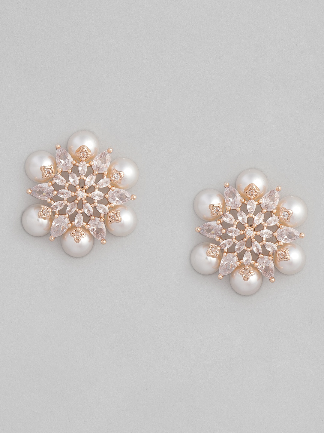 

Justpeachy White & Gold-Plated American Diamond Studded Contemporary Oversized Studs