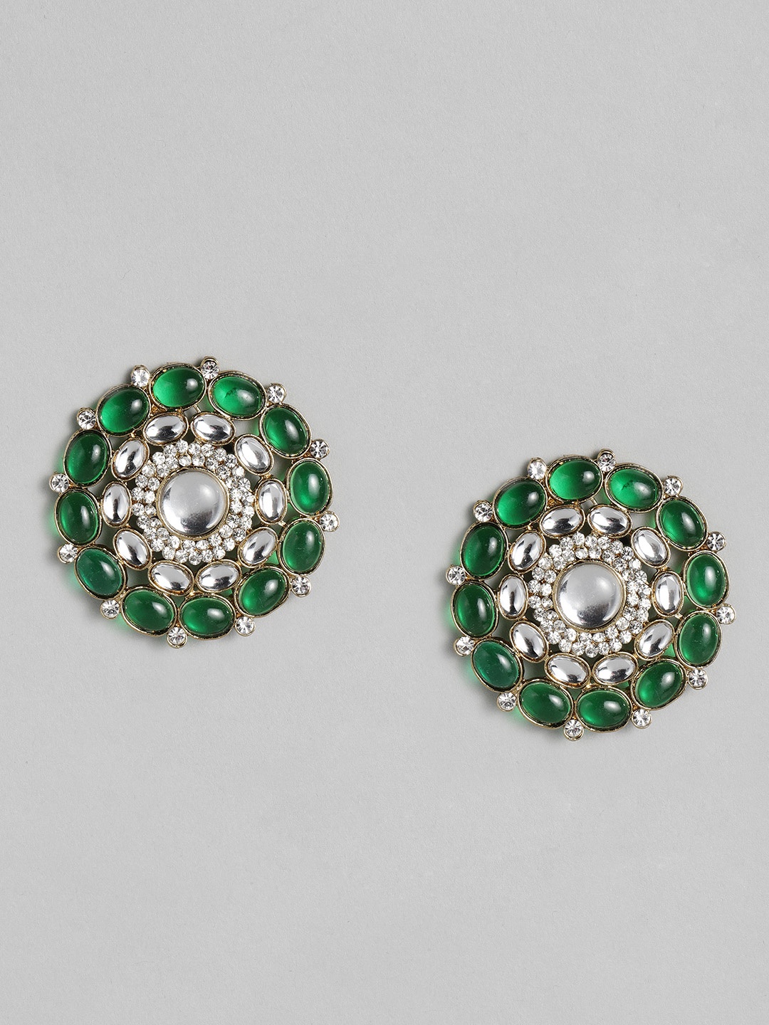 

justpeachy Green Gold-Plated Kundan Circular Oversized Studs