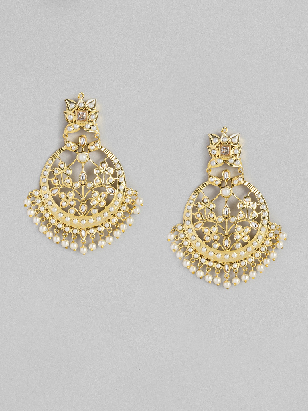 

justpeachy Off-White Gold-Plated Beaded Crescent Shaped Chandbalis