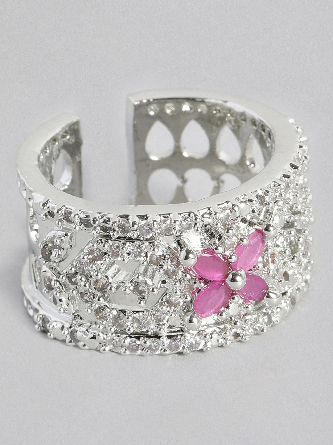 

Justpeachy Silver-Toned & Pink American Diamond Ear Cuff