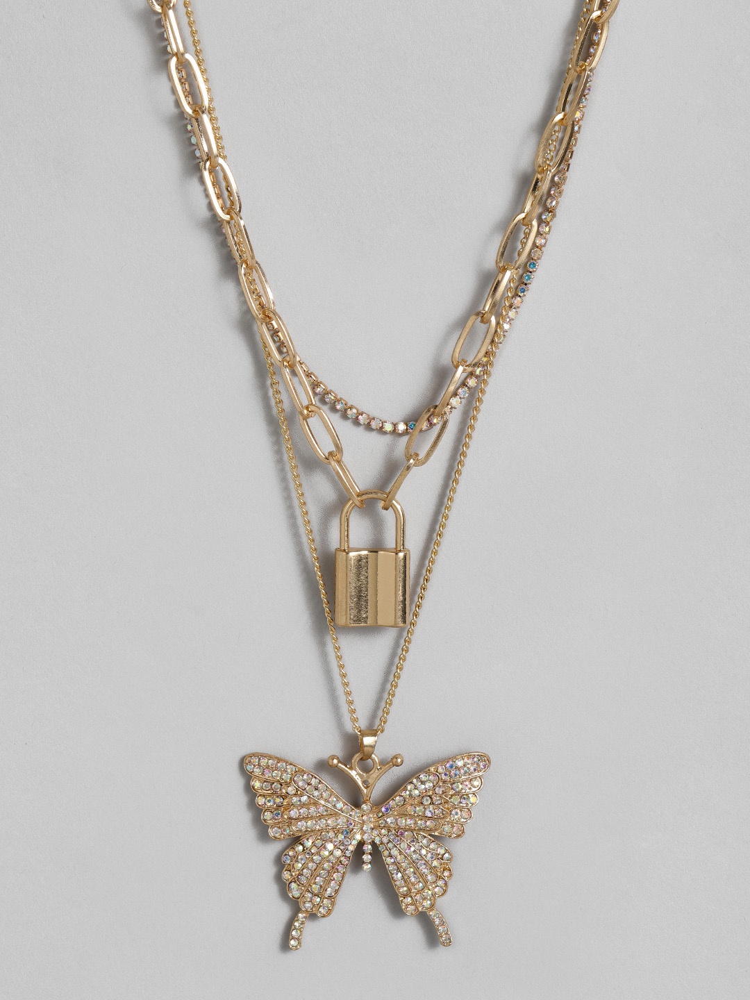 

justpeachy Set of 3 Gold-Plated Stone Studded Necklace