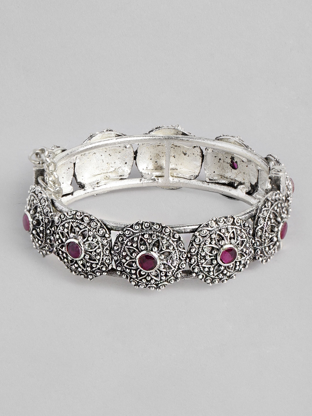 

justpeachy Silver-Plated Oxidised Bangle-Style Bracelet