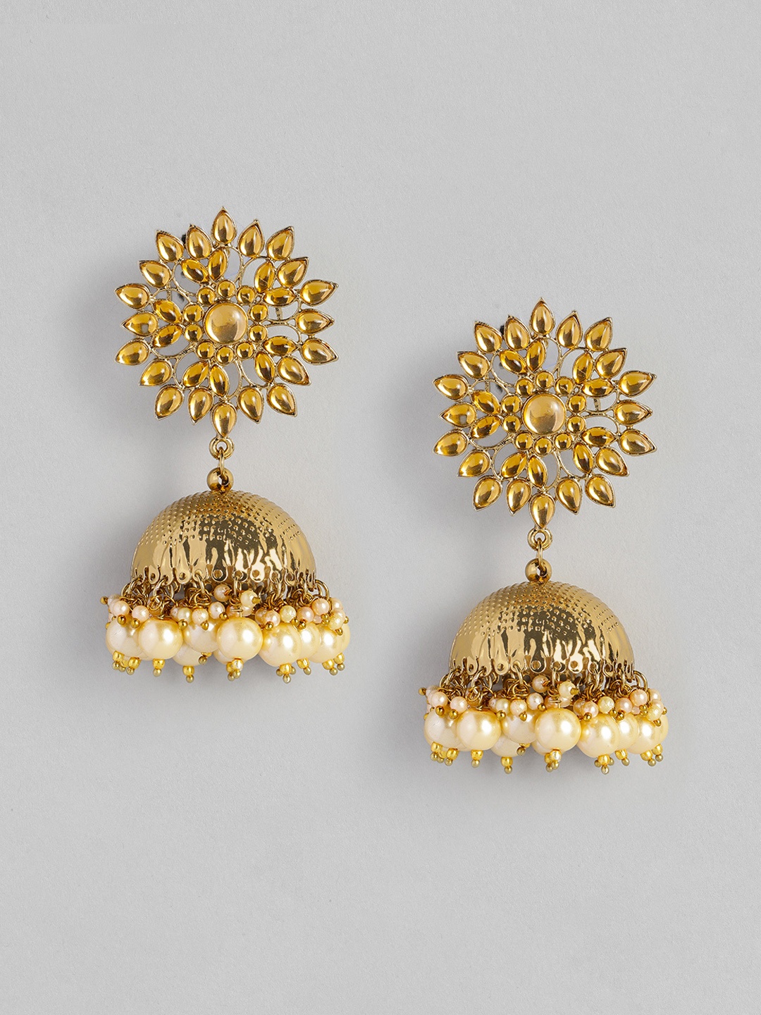 

justpeachy Gold-Plated Embellished Dome Shaped Jhumkas