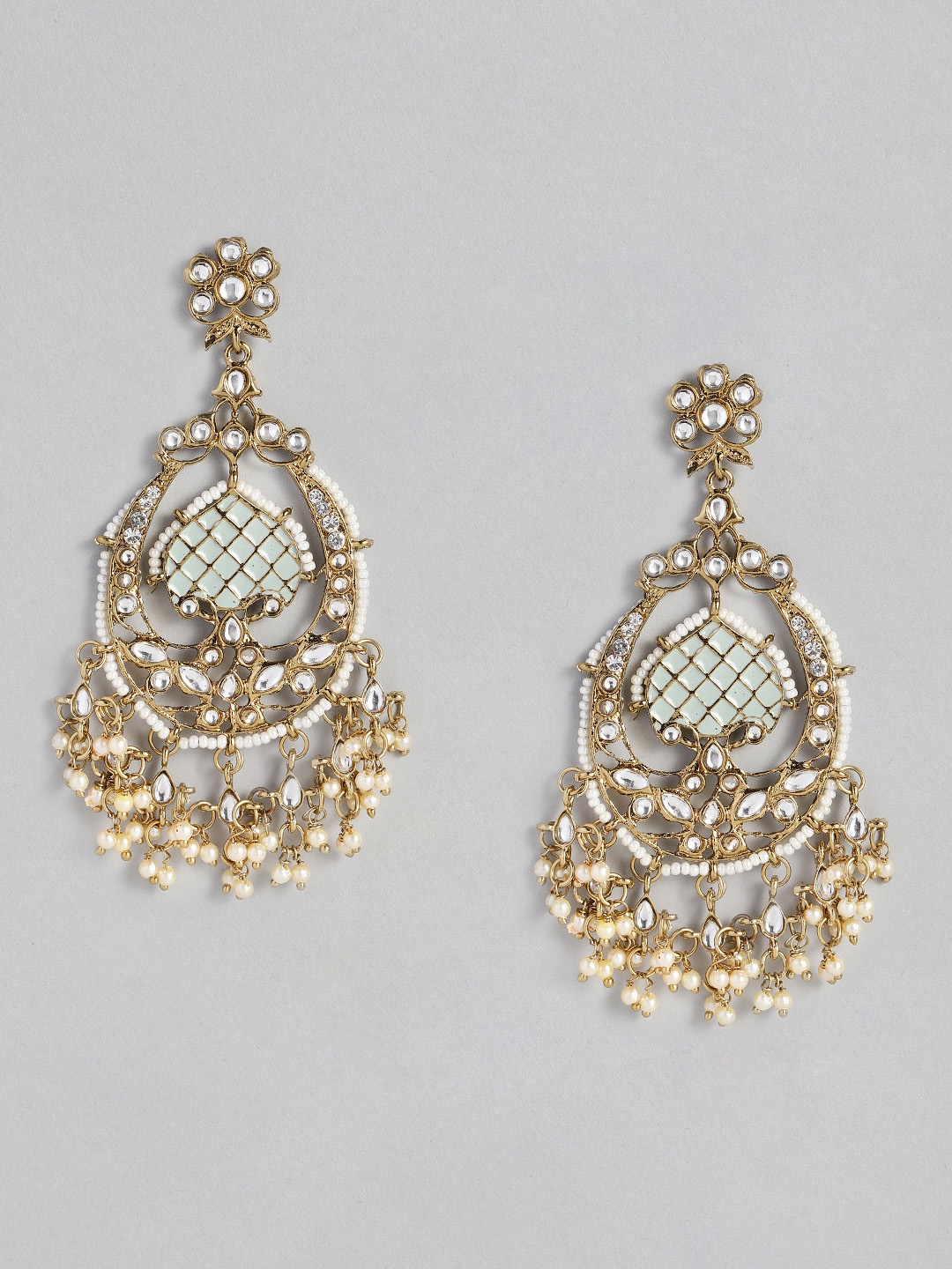 

justpeachy Gold-Plated Embellished Enamelled Crescent Shaped Chandbalis