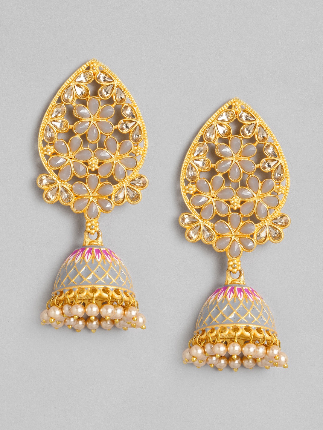 

justpeachy Gold-Plated & Grey Dome Shaped Jhumkas