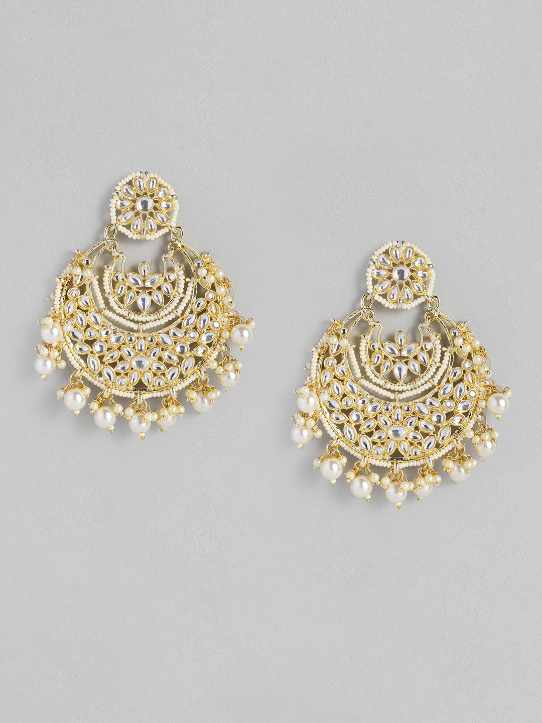 

justpeachy Gold-Plated Kundan Studded Crescent Shaped Chandbalis