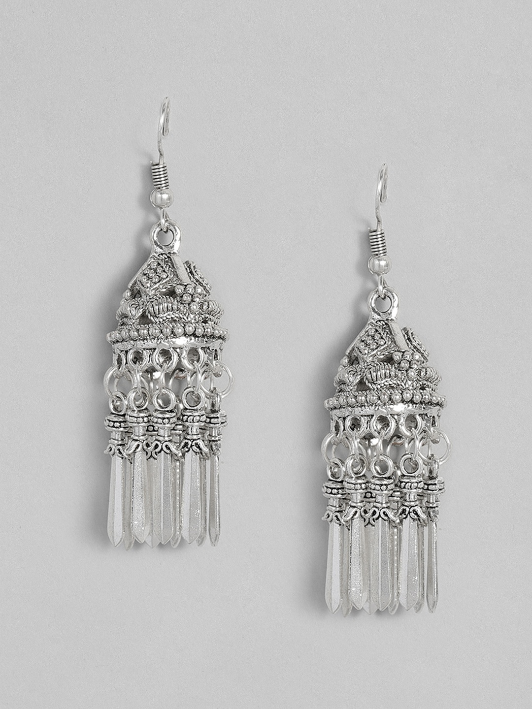 

justpeachy Silver-Plated Oxidised Dome Shaped Jhumkas
