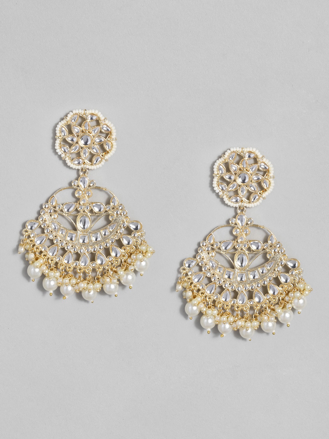 

justpeachy White Gold-Plated Embellished Classic Drop Earrings