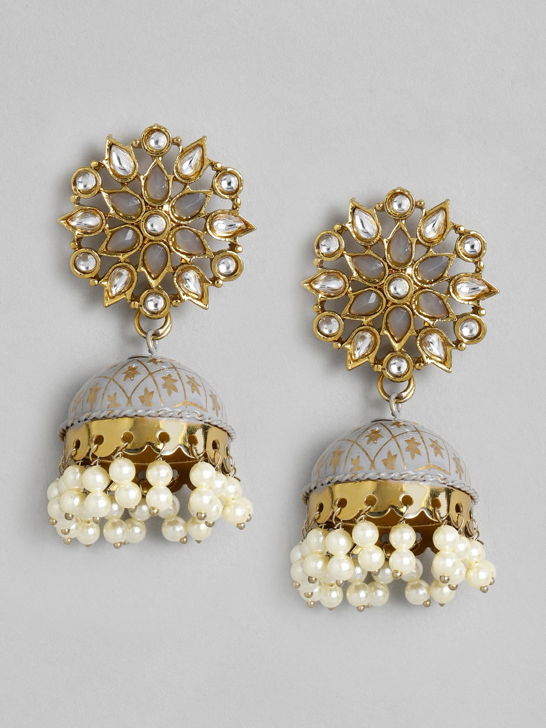 

Justpeachy Grey & Gold-Plated Dome Shaped Jhumkas
