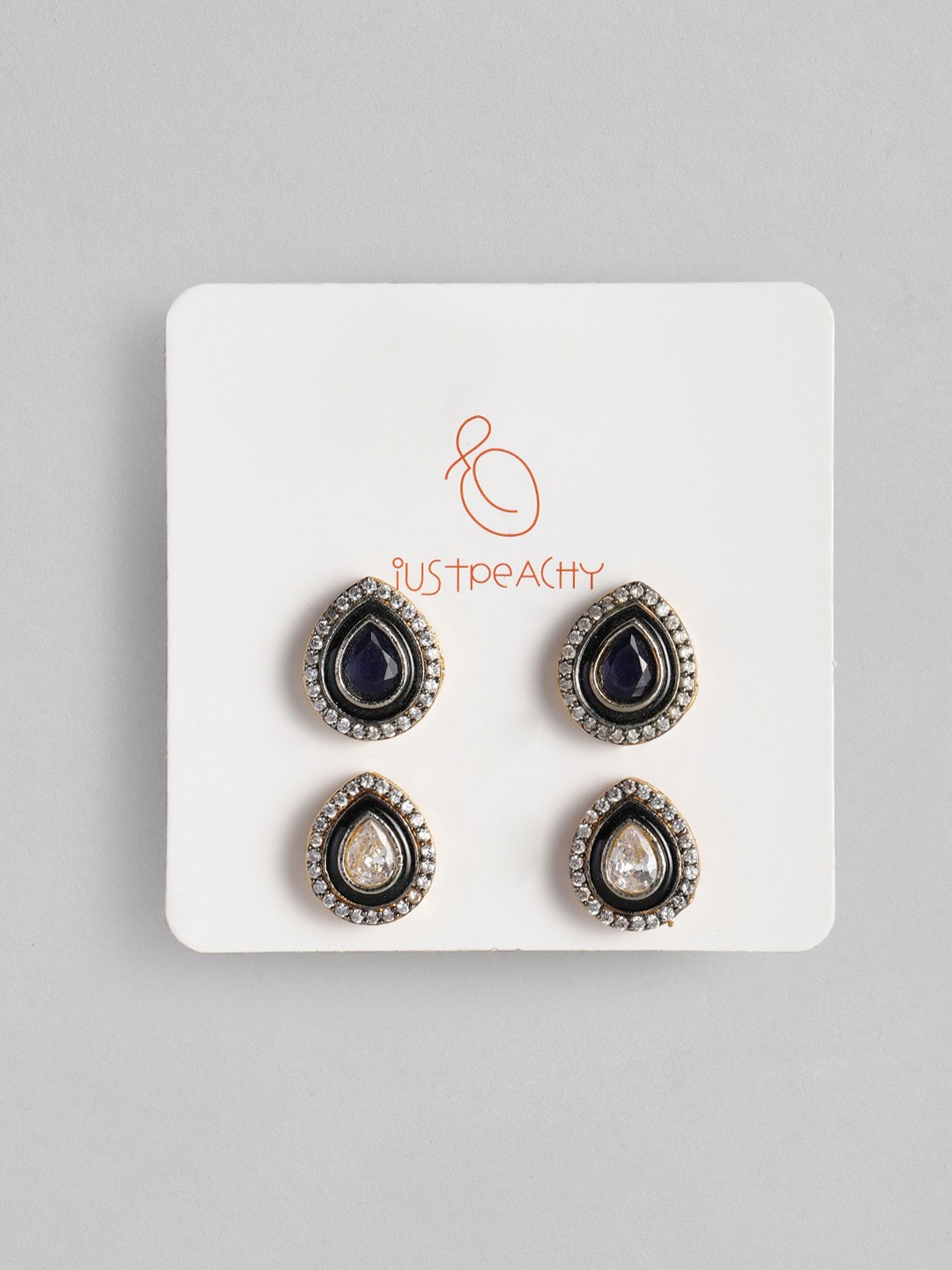 

justpeachy Set of 2 Kundan Studs, Navy blue