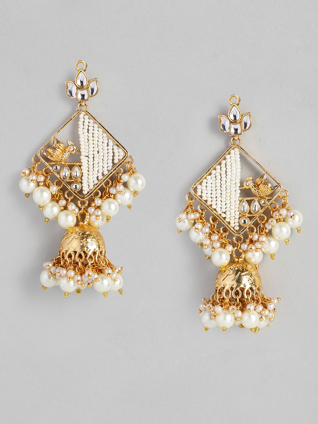 

justpeachy White Gold-Plated Embellished Dome Shaped Jhumkas
