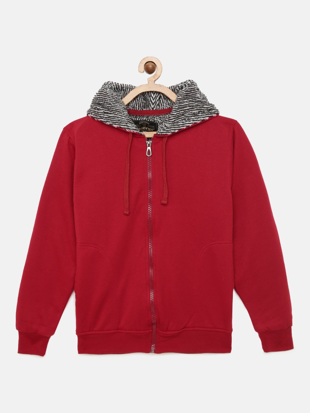 

ADBUCKS Boys Maroon & Grey Solid Hooded Sweatshirt