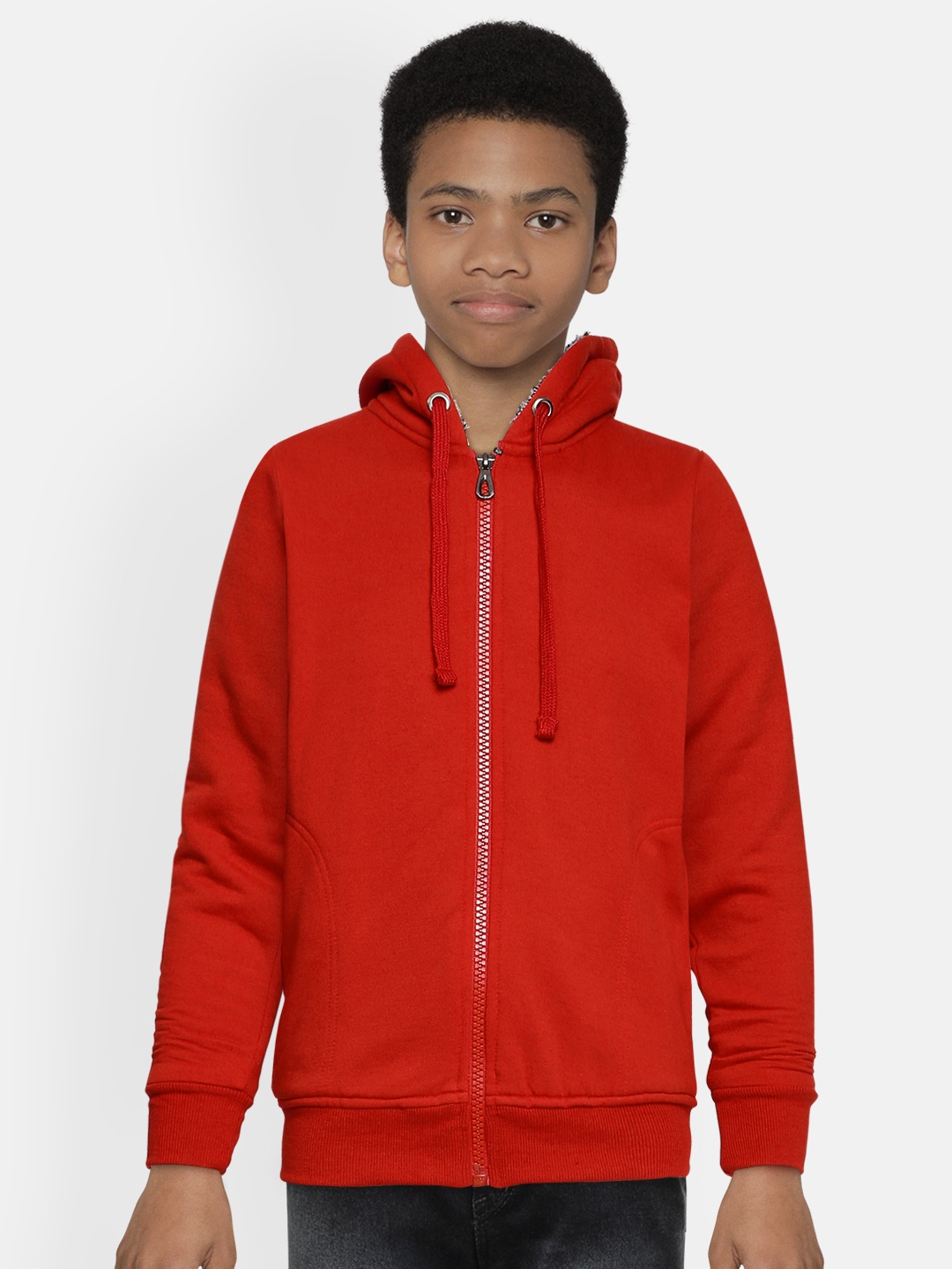 

ADBUCKS Boys Red Solid Hooded Sweatshirt