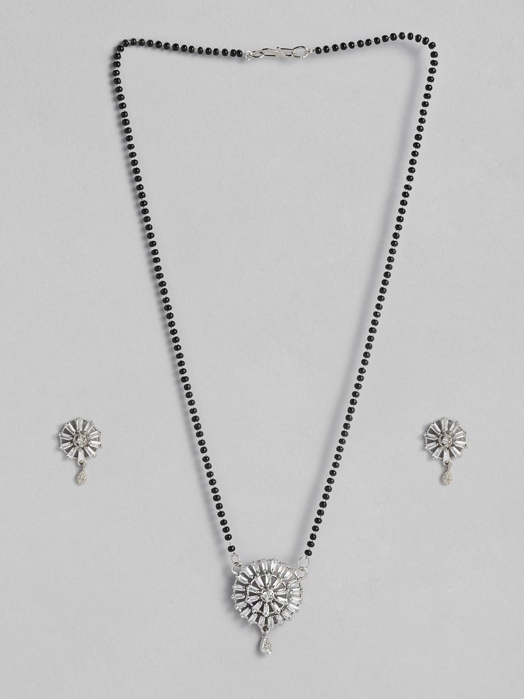 

Justpeachy Black Rhodium-Plated American Diamond Studded Mangalsutra Set