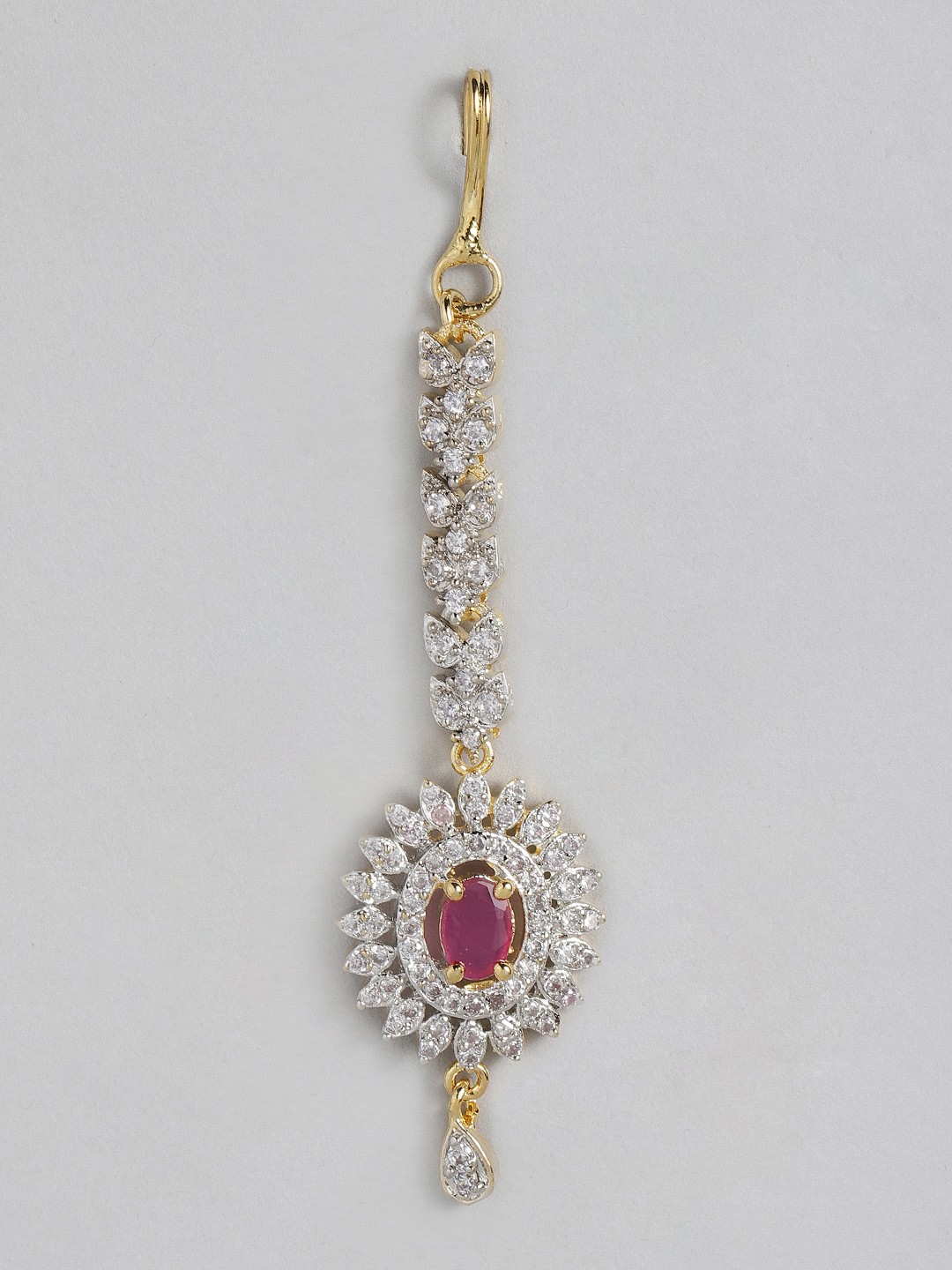 

justpeachy White & Gold Plated AD Studded Maangtika