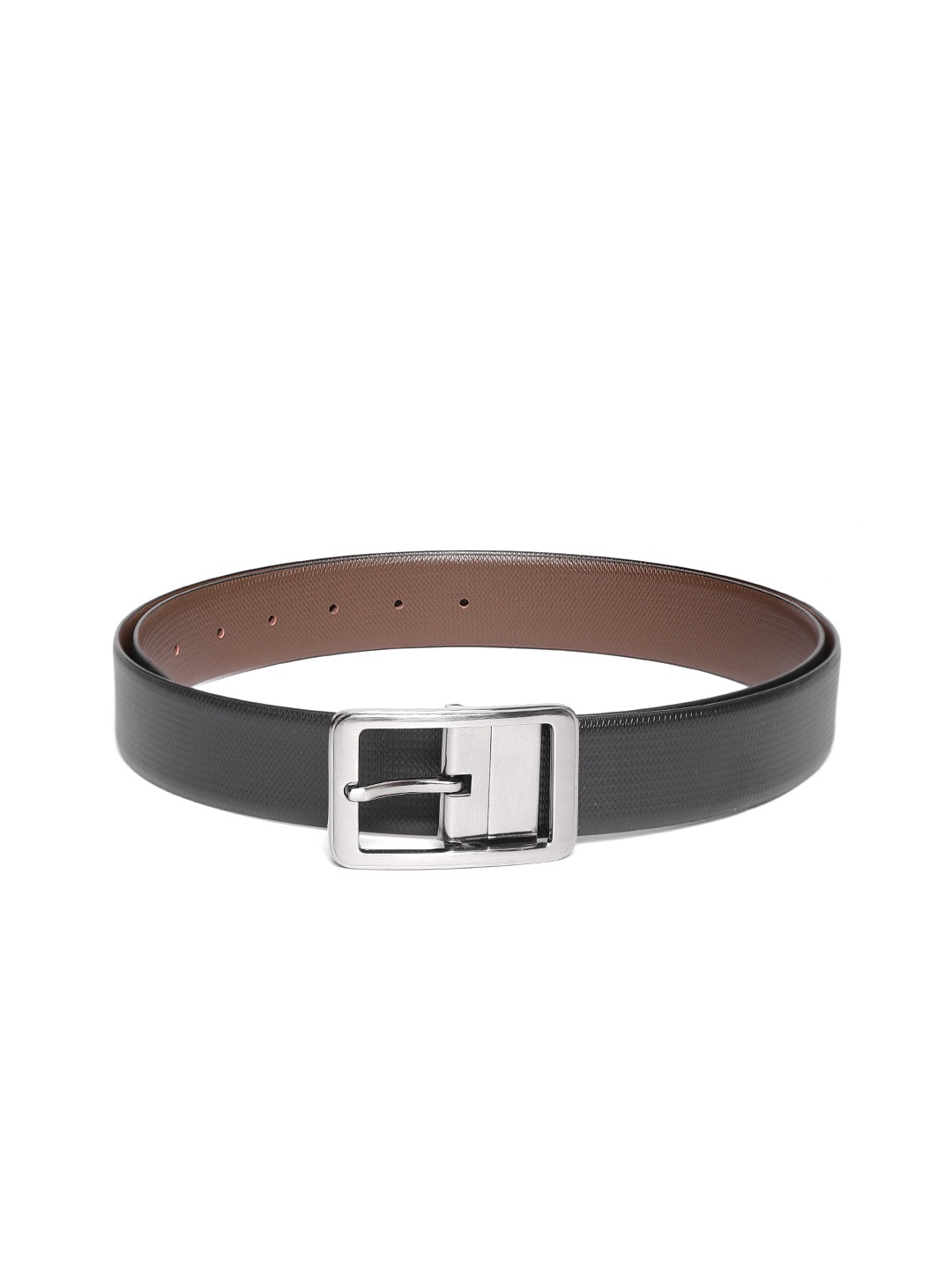 

JUNGLER Men Black & Coffee Brown Leather Textured Reversible Belt