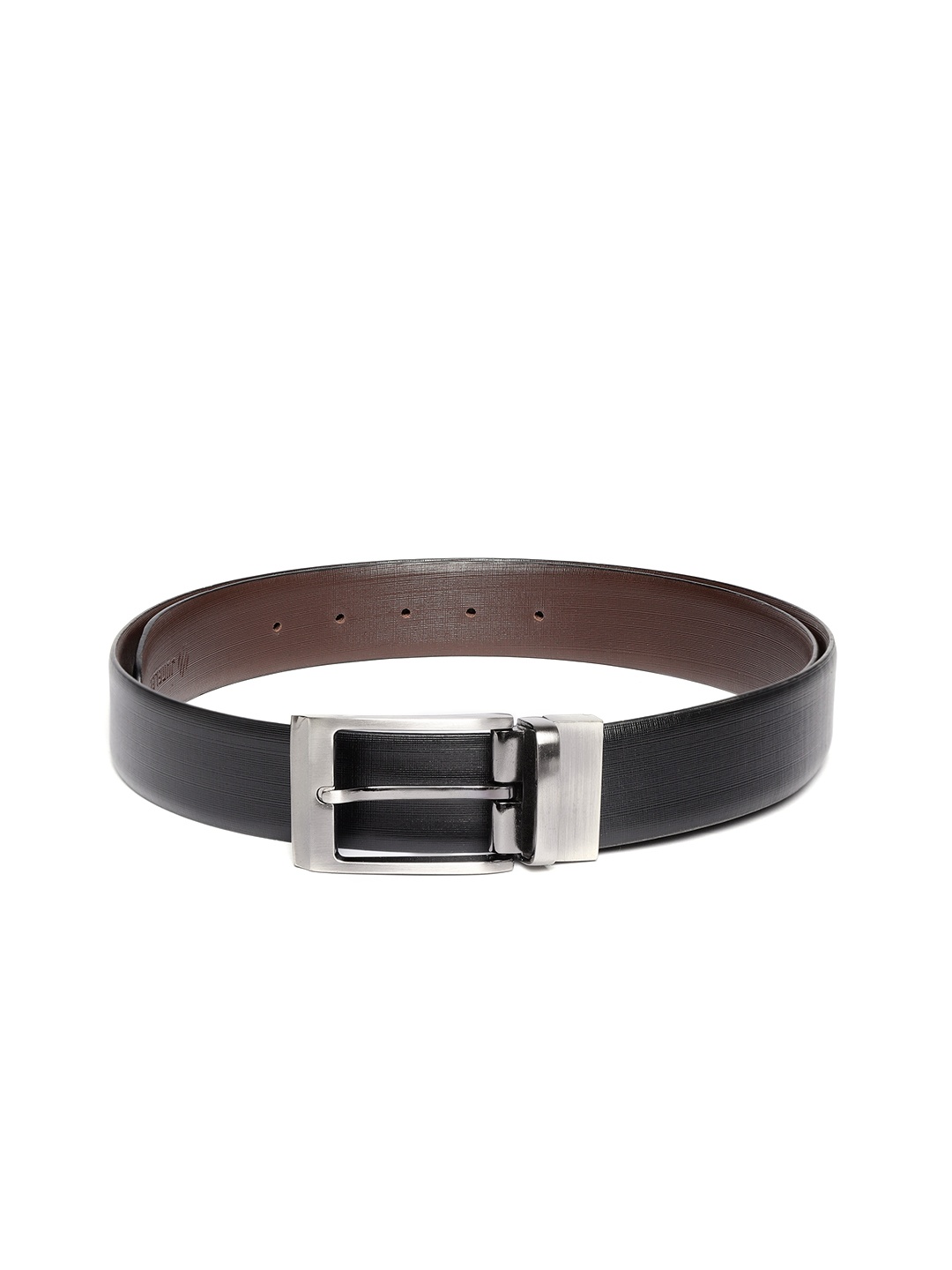 

JUNGLER Men Black & Coffee Brown Leather Textured Reversible Belt