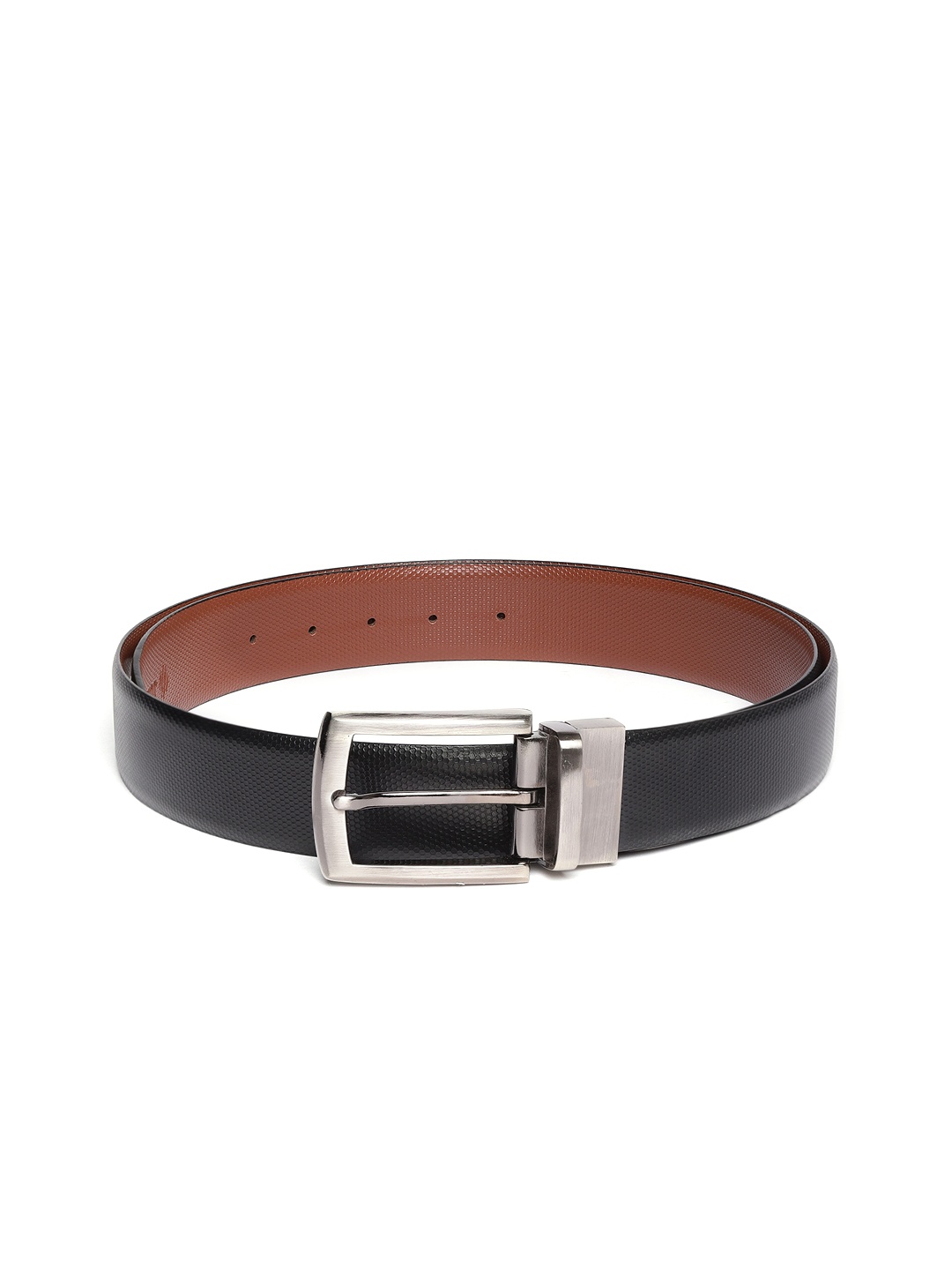 

JUNGLER Men Black & Brown Leather Textured Reversible Belt